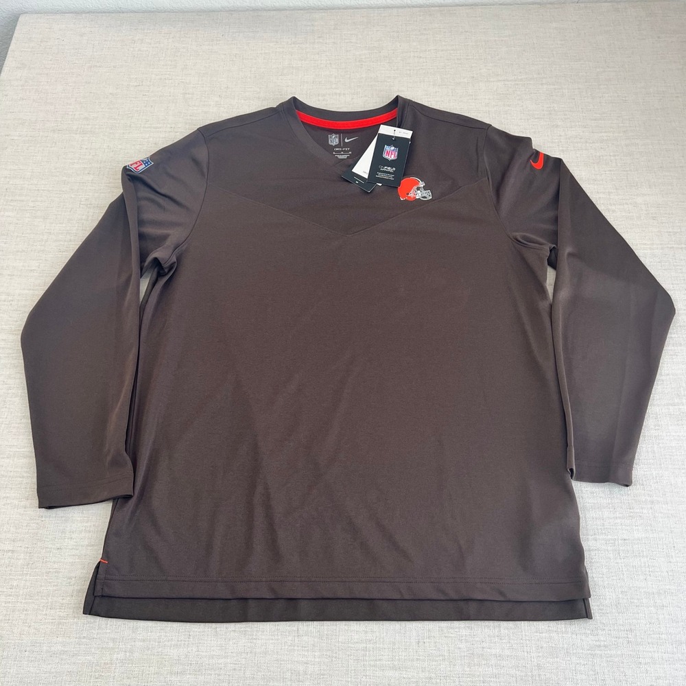 Nike NFL Cleveland Browns Shirt Mens XL Brown New Dri-FIT Long Sleeve V-Neck